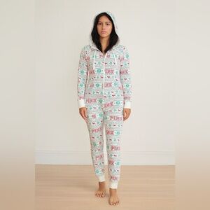 Victoria’s Secret PINK Holiday Fair Isle Christmas One piece Pajama with Hood